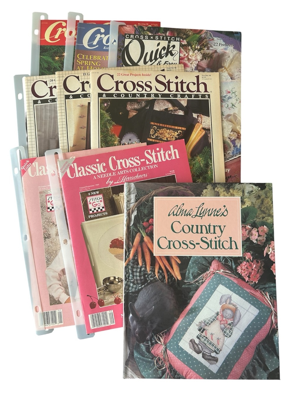 Vintage 1990 Bundle 8 Magazines & Hard Cover Book Cross Stitch Patterns Projects